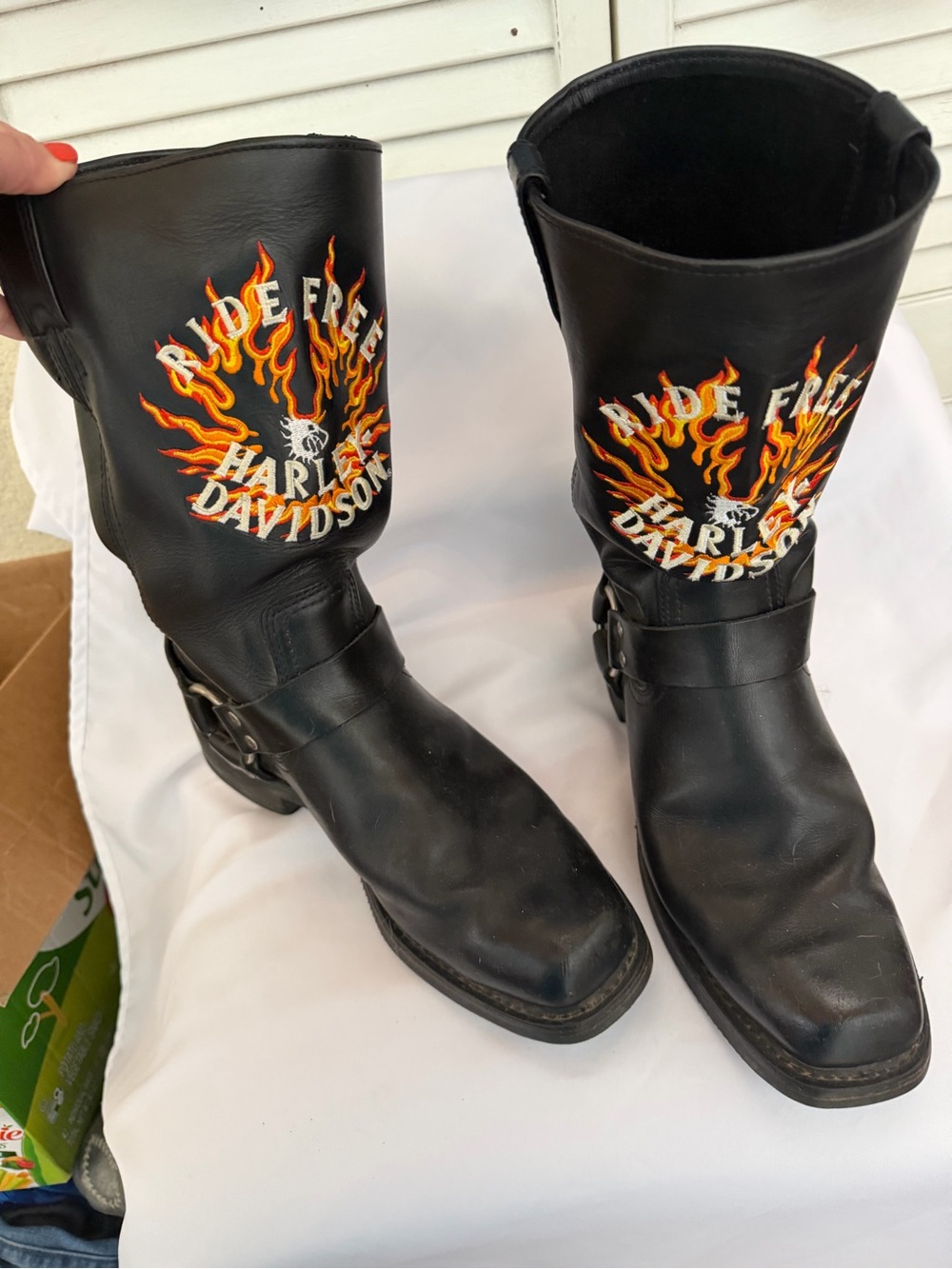Harley-Davidson Rare Leather Black Ride Boots with Flame Ride Free Embroidery - Picture 5 of 8